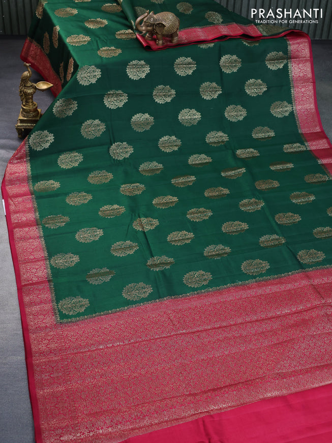 Chiniya silk saree green and maroon with thread & zari woven buttas and banarasi style border