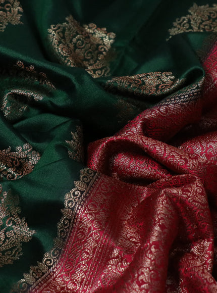 Chiniya silk saree green and maroon with thread & zari woven buttas and banarasi style border