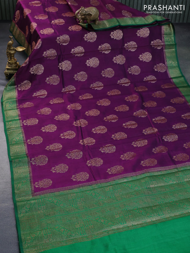 Chiniya silk saree deep purple and green with thread & zari woven buttas and banarasi style border