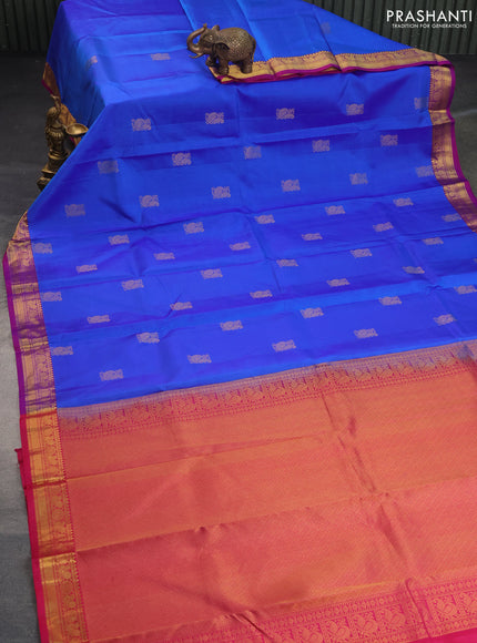 Pure kanchipuram silk saree blue and pink with annam zari woven buttas and zari woven border