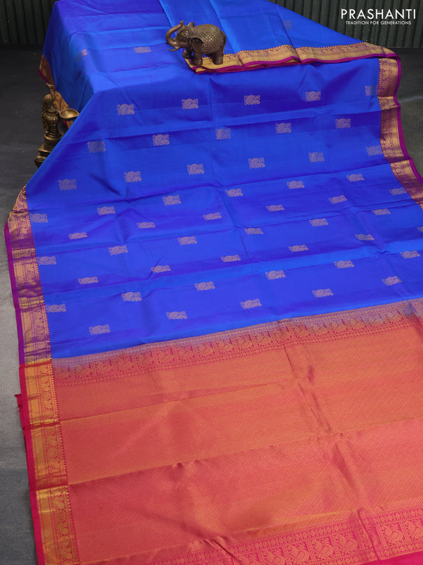 Pure kanchipuram silk saree blue and pink with annam zari woven buttas and zari woven border