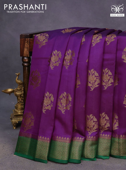 Chiniya silk saree purple and green with thread & zari woven buttas and banarasi style border