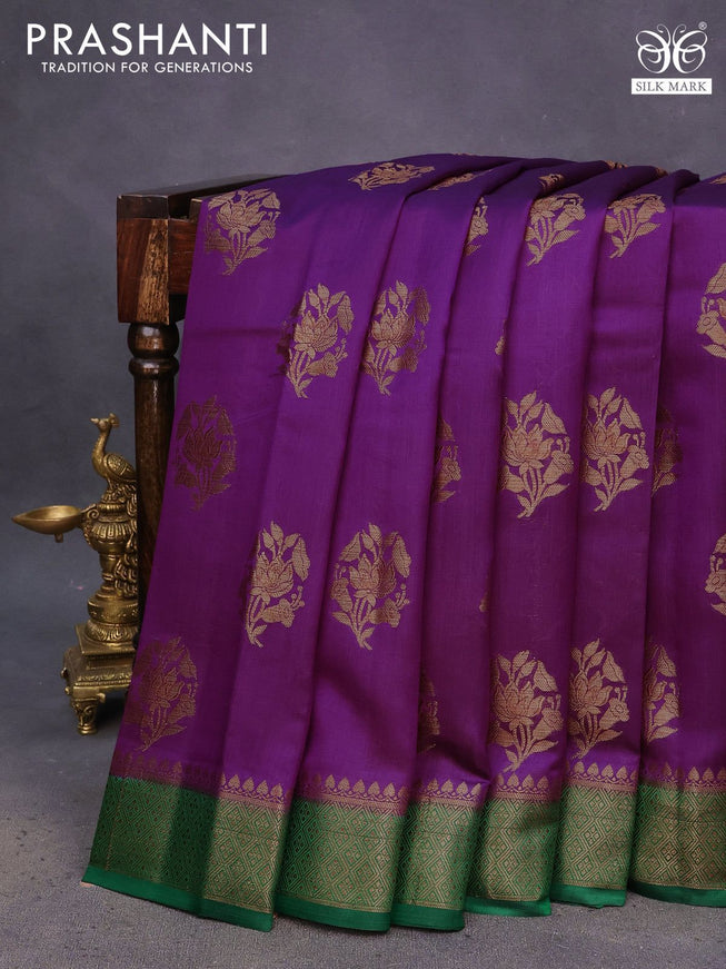 Chiniya silk saree purple and green with thread & zari woven buttas and banarasi style border