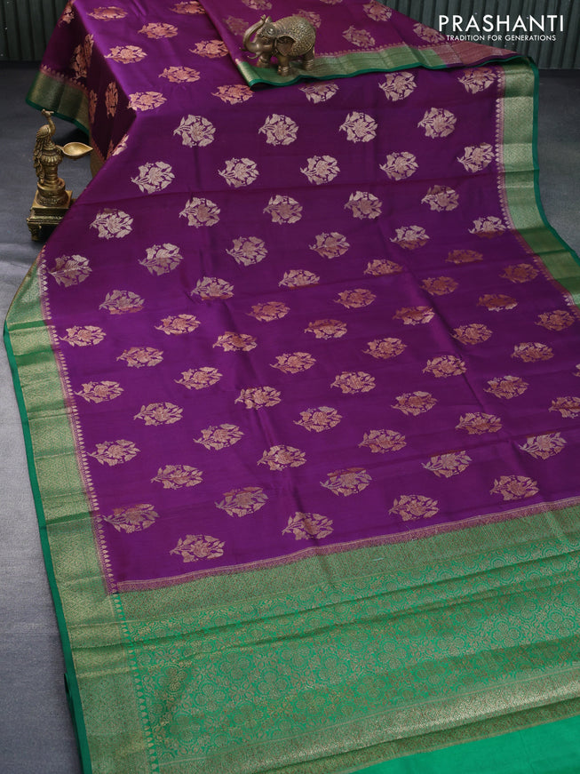 Chiniya silk saree purple and green with thread & zari woven buttas and banarasi style border