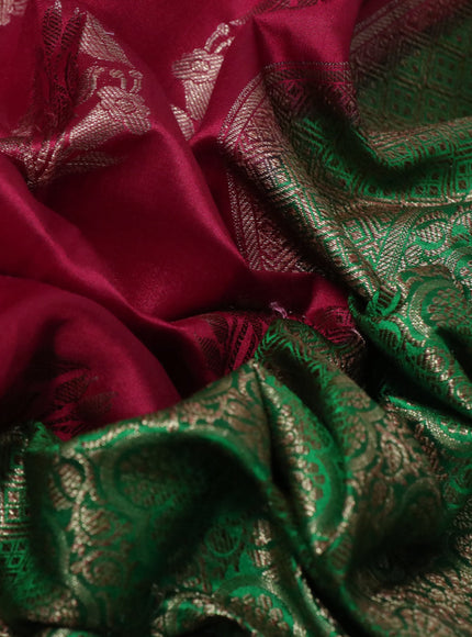 Chiniya silk saree kumkum red and green with thread & zari woven buttas and banarasi style border