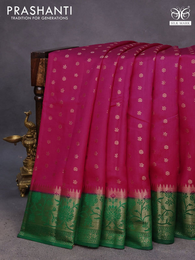 Chiniya silk saree pink and green with allover thread & zari woven buttas and banarasi style border