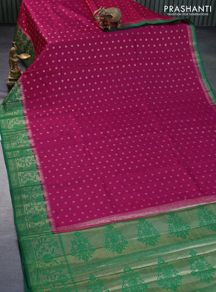 Chiniya silk saree pink and green with allover thread & zari woven buttas and banarasi style border