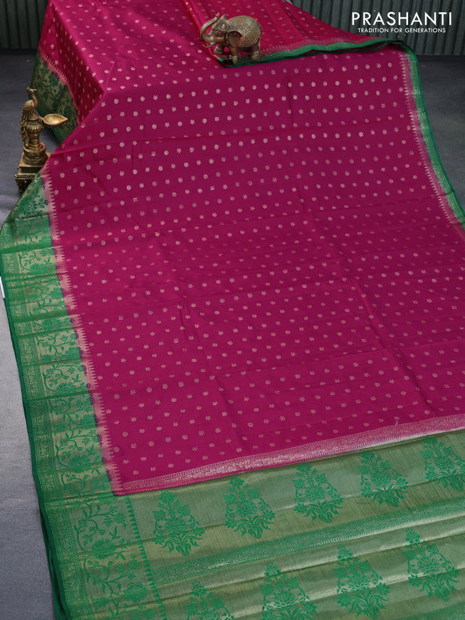 Chiniya silk saree pink and green with allover thread & zari woven buttas and banarasi style border