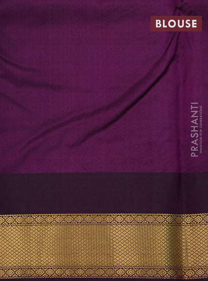 Pure kanchipuram silk saree teal green shade and deep violet with allover zari woven buttas and temple design zari woven border