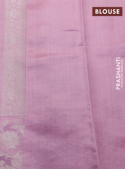 Chiniya silk saree mauve pink with allover zari woven buttas and silver zari woven border