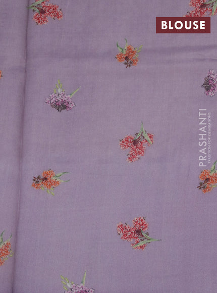 Banarasi silk saree pastel lavender with allover zari woven brocade weaves and floral digital printed border