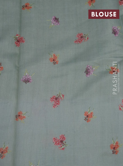 Banarasi silk saree pastel green with allover zari woven brocade weaves and floral digital printed border