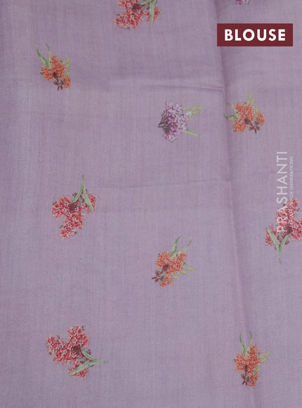 Banarasi silk saree pastel lavender with allover zari woven brocade weaves and floral digital printed border