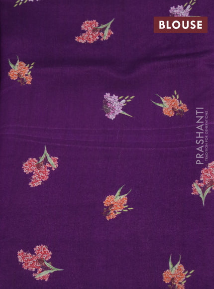 Banarasi silk saree deep purple with allover zari woven brocade weaves and floral digital printed border