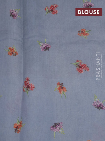 Banarasi silk saree grey with allover zari woven brocade weaves and floral digital printed border