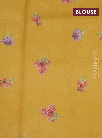 Banarasi silk saree mustard yellow with allover zari woven brocade weaves and floral digital printed border