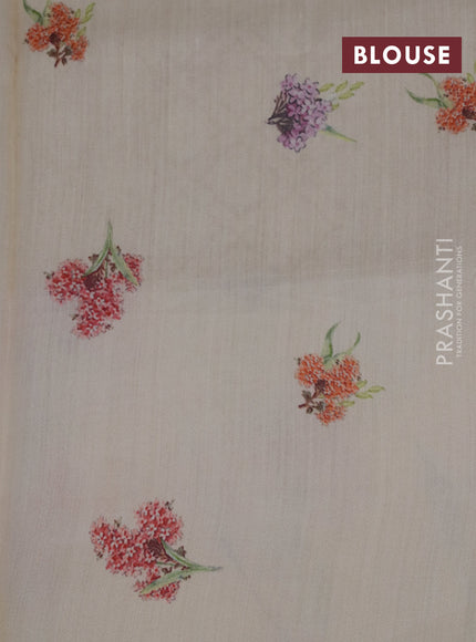 Banarasi silk saree cream with allover zari woven brocade weaves and floral digital printed border