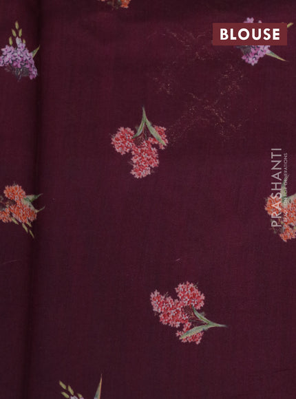 Banarasi silk saree maroon with allover zari woven brocade weaves and floral digital printed border