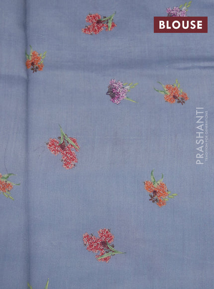 Banarasi silk saree pastel grey with allover zari woven brocade weaves and floral digital printed border