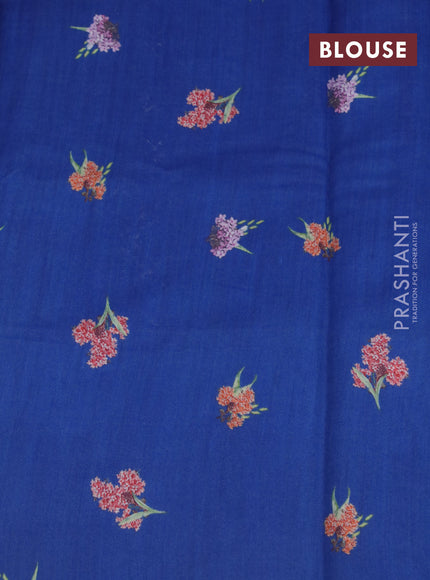 Banarasi silk saree peacock blue with allover zari woven brocade weaves and floral digital printed border