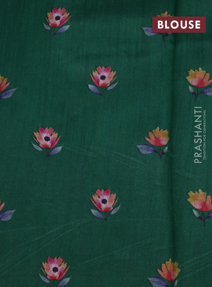 Banarasi silk saree green with allover zari woven brocade weaves and floral digital printed border