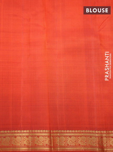 Pure kanchipuram silk saree orange with plain body and zari woven border