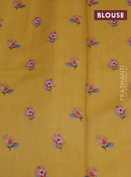 Banarasi silk saree mustard yellow with allover zari woven brocade weaves and floral digital printed border