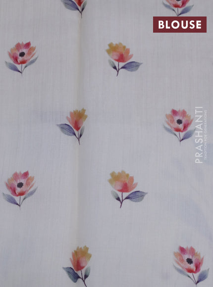 Banarasi silk saree cream with allover zari woven brocade weaves and floral digital printed border