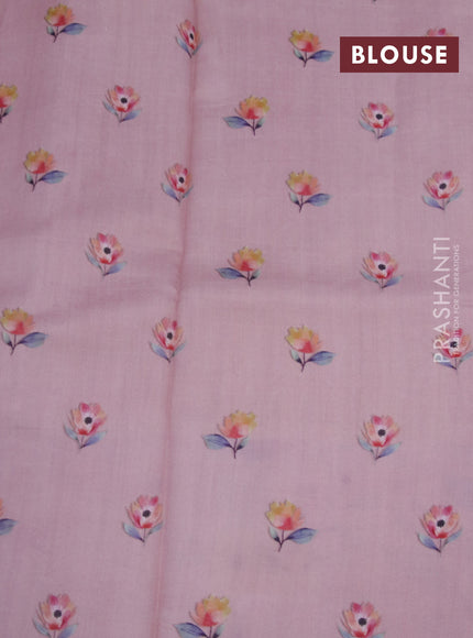 Banarasi silk saree pastel peach with allover zari woven brocade weaves and floral digital printed border