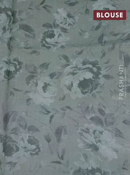 Banarasi silk saree pastel green with allover zari woven brocade weaves and floral digital printed border