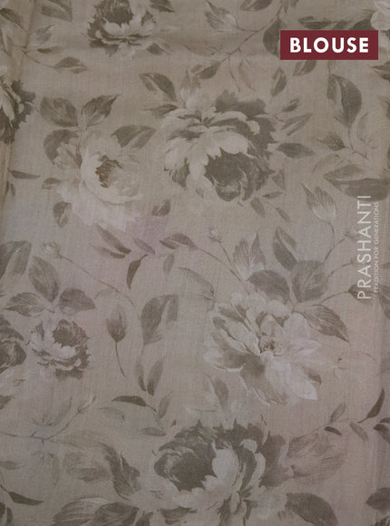 Banarasi silk saree beige with allover zari woven brocade weaves and floral digital printed border