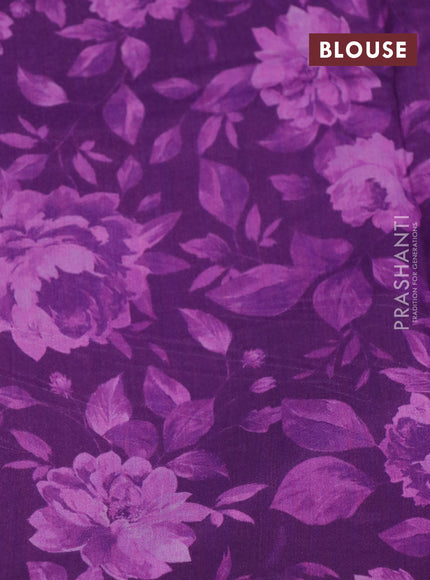 Banarasi silk saree deep purple with allover zari woven brocade weaves and floral digital printed border