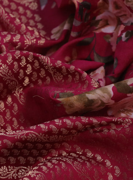 Banarasi silk saree dark pink with allover zari woven brocade weaves and floral digital printed border