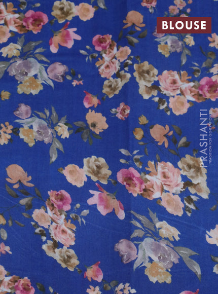 Banarasi silk saree blue with allover zari woven brocade weaves and floral digital printed border