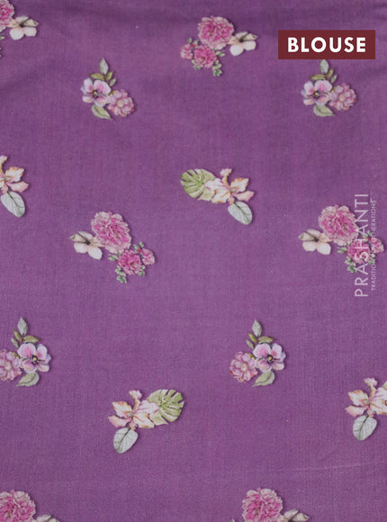 Banarasi silk saree pastel purple with allover zari woven brocade weaves and floral digital printed border