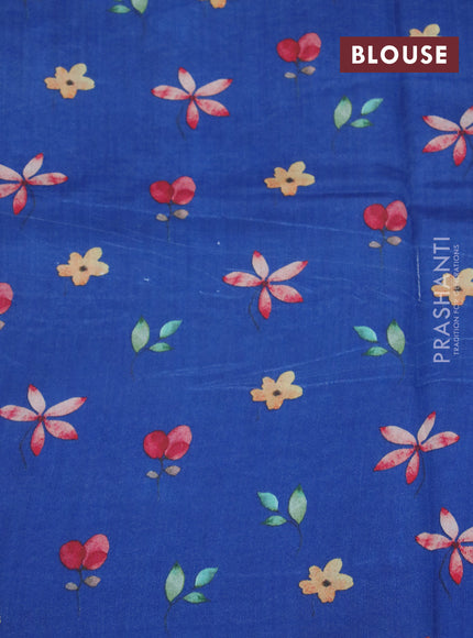 Banarasi silk saree blue with allover zari woven brocade weaves and floral digital printed border