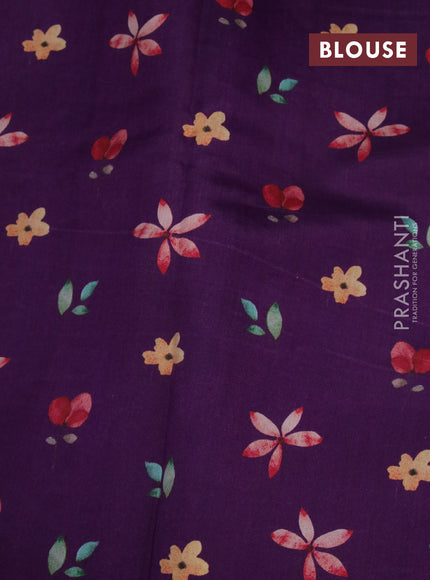 Banarasi silk saree purple with allover zari woven brocade weaves and floral digital printed border