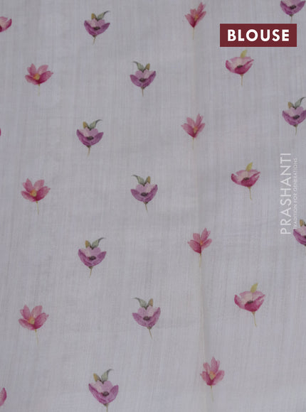 Banarasi silk saree cream with allover zari woven brocade weaves and floral digital printed border