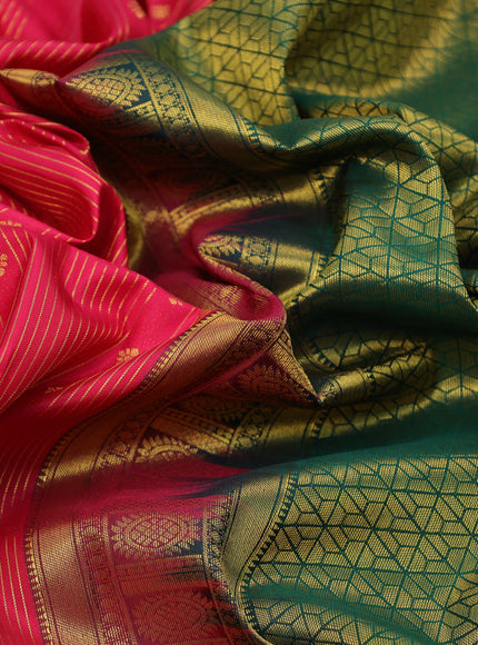 Pure kanchipuram silk saree dark pink and green with allover zari weaves & buttas and long zari woven korvai border