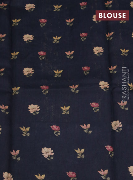 Banarasi silk saree black with allover zari woven brocade weaves and floral digital printed border