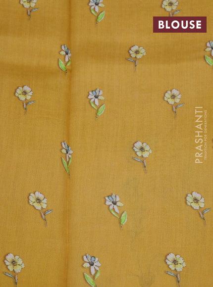 Banarasi silk saree mustard yellow with allover zari woven brocade weaves and floral digital printed border