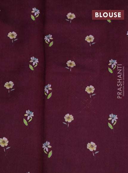 Banarasi silk saree maroon with allover zari woven brocade weaves and floral digital printed border