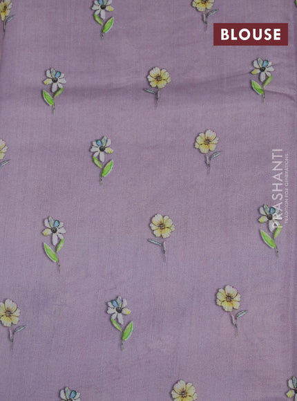 Banarasi silk saree pastel lavender with allover zari woven brocade weaves and floral digital printed border