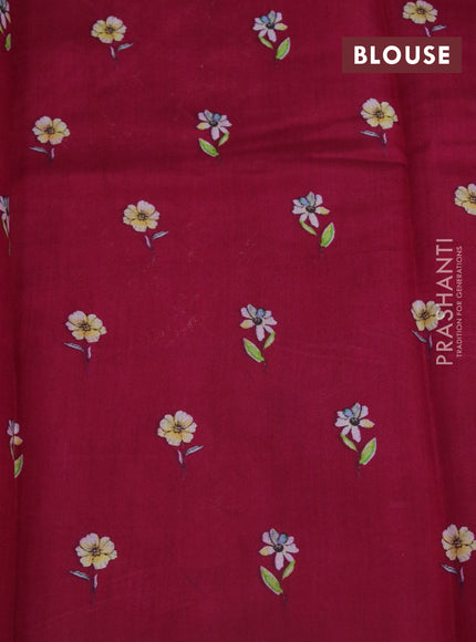 Banarasi silk saree dark pink with allover zari woven brocade weaves and floral digital printed border