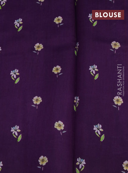 Banarasi silk saree deep purple with allover zari woven brocade weaves and floral digital printed border