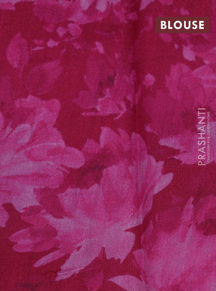 Banarasi silk saree dark pink with allover zari woven brocade weaves and floral digital printed border