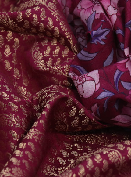 Banarasi silk saree magenta pink with allover zari woven brocade weaves and floral digital printed border