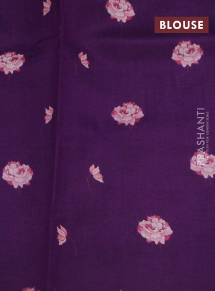 Banarasi silk saree deep purple with allover zari woven brocade weaves and floral digital printed border