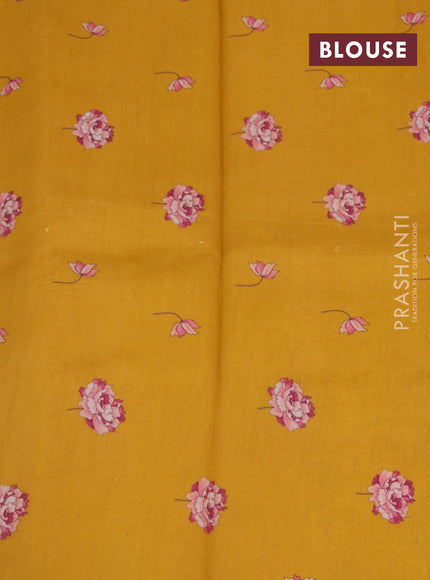 Banarasi silk saree mango yellow with allover zari woven brocade weaves and floral digital printed border