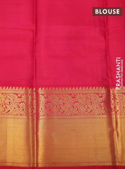 Pure kanchipuram silk saree deep purple and reddish pink with zari woven buttas and long zari woven korvai border